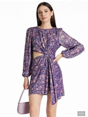 Maje Purple Floral Cutout Mini Dress with Pink Accents